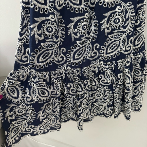 NWT Taylor Navy Eyelet Embroidered A-Line Sleeveless Dress with Scalloped Trim - Picture 9 of 11